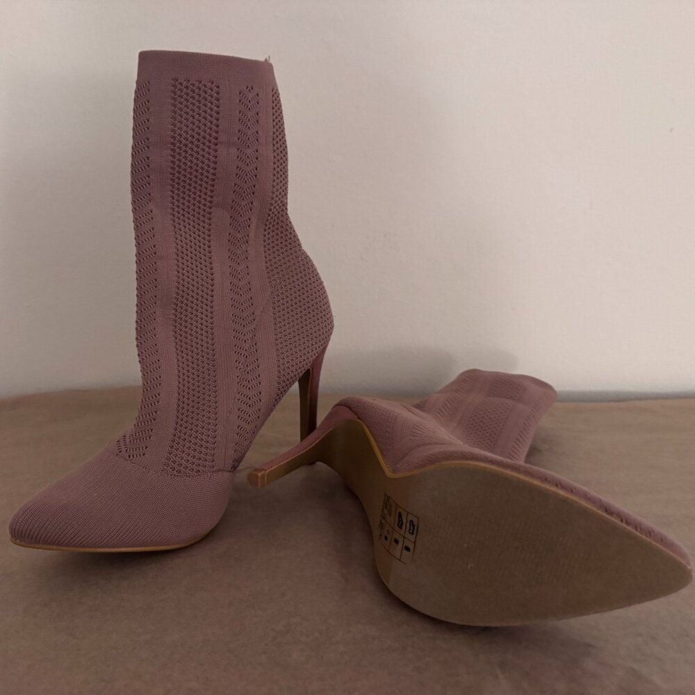 💚 Women's Knit Sock Ankle Boots Mauve Stiletto Heel Size 9.5
